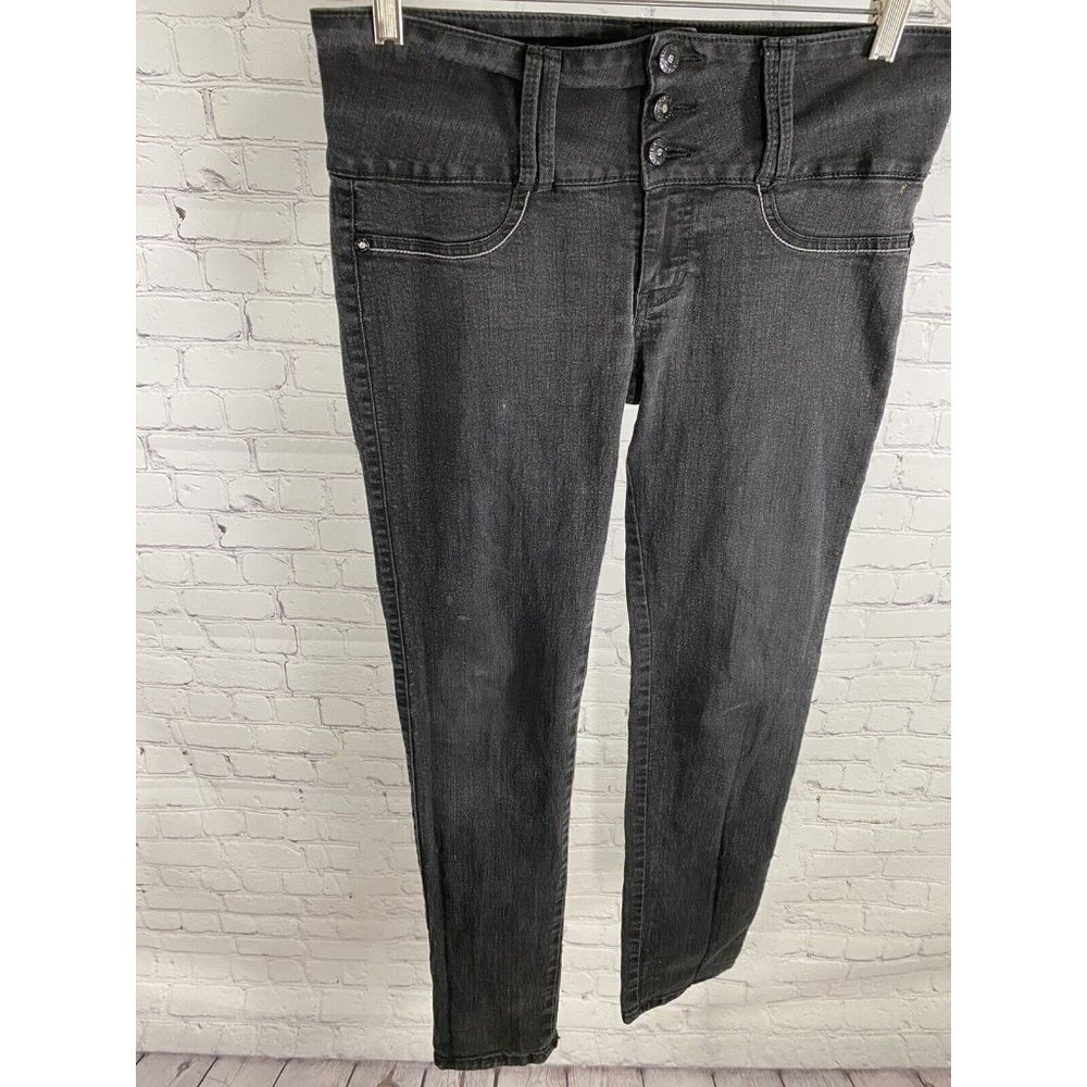WATCH LA JEANS Black Mid Rise Black 3 Button Stretch Skinny Womens 9